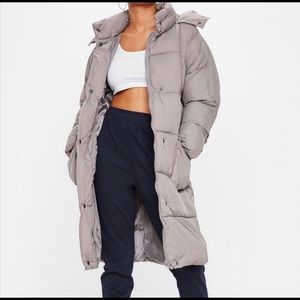 Grey longline puffer jacket